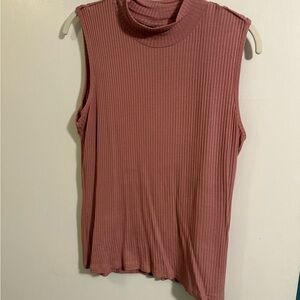 Sleeveless Ribbed Mock Neck Top - Pink/dusty rose